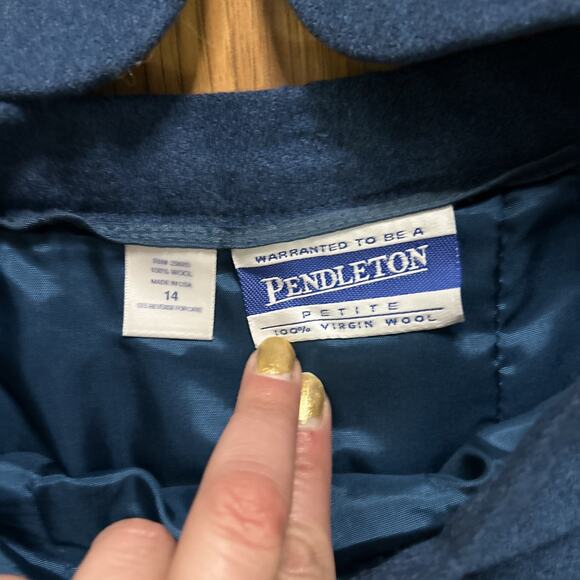 VTG Pendleton Suit Set Blue 100% Virgin Wool Blazer Skirt Career Women’s 14 USA - Picture 3 of 12
